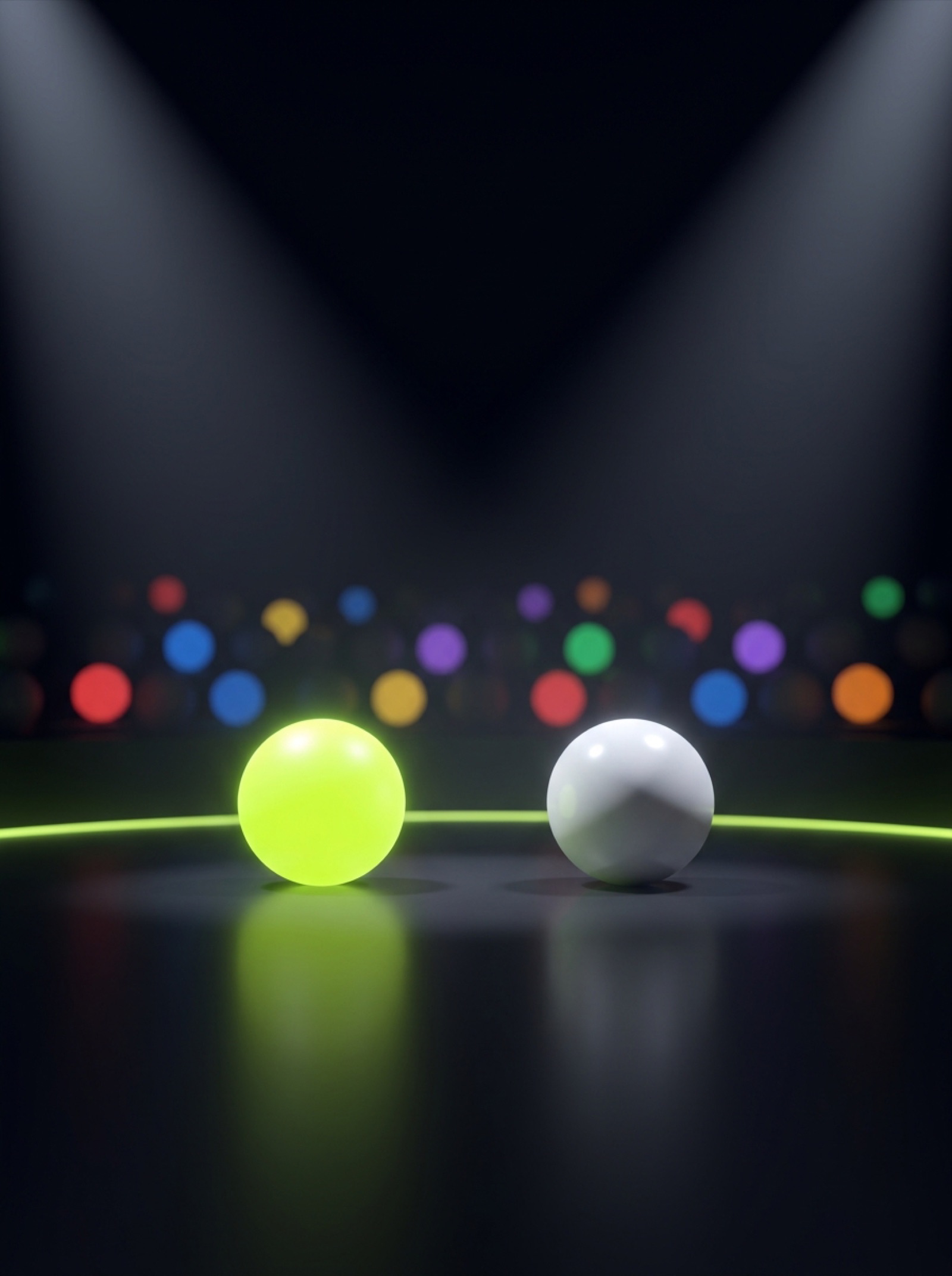 Final: two balls in the spotlight, spectators in the background